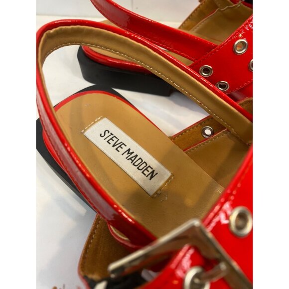 Steve Madden Women's Smokee Buckle Slingback Flats Size 10 Red Patent Leather - Picture 7 of 9